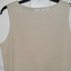 European knits sleeveless sweater, tan/beige. Large